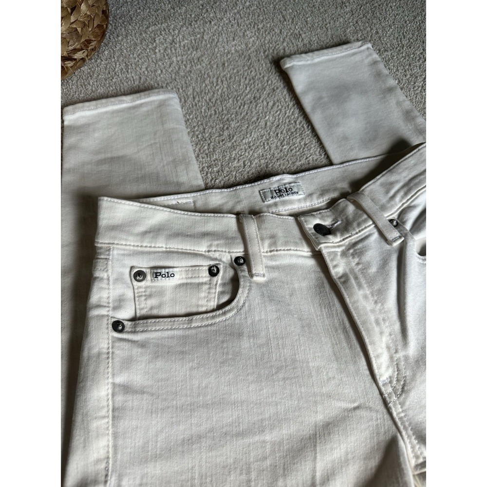 Polo Ralph Lauren Women's 27 White Skinny Jeans Mid Rise Denim 5-Pocket Logo
